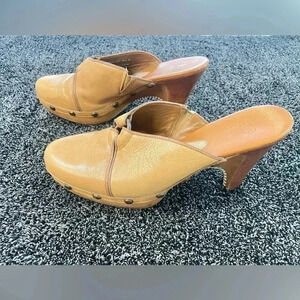 Cole Haan Women’s Keena Platform Clog Tan Leather Wedge Heel SZ 9.5